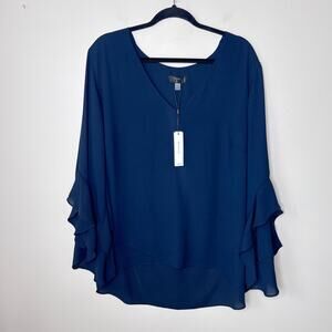 NEW NWT Tahari Woman Night Life Size 2X Bell Sleeve Layered Blouse Top V-Neck‎